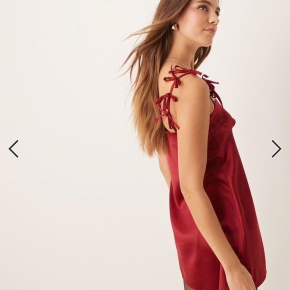 ASOS DESIGN bow strap satin mini dress in red size 6 - Picture 2 of 4